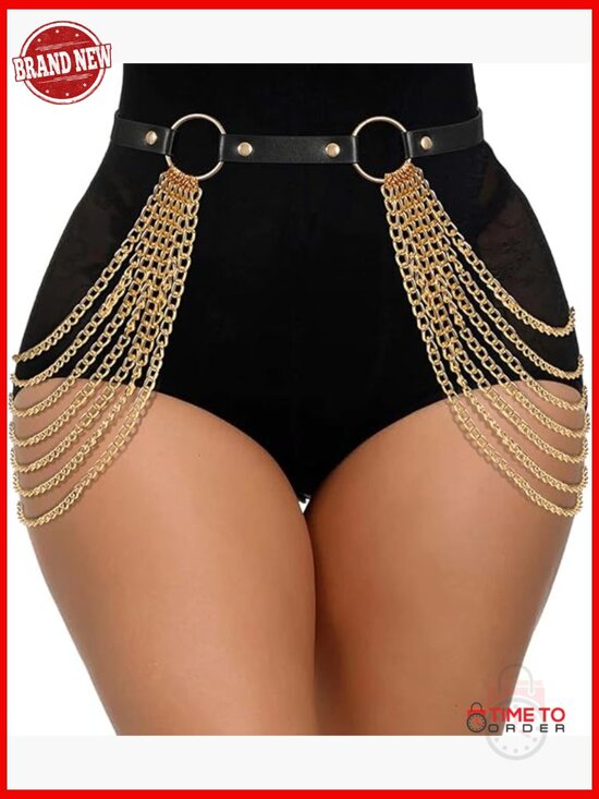 Punk Layered Waist Chain Belt PU Leather Adjustable Sexy Body Chain Rave Gothic main image 7